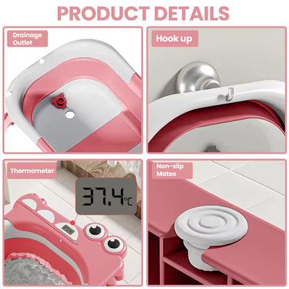 Baignoire de Bain pour Nouveau-Né avec Coussin de Soutien et Thermomètre Intégré
